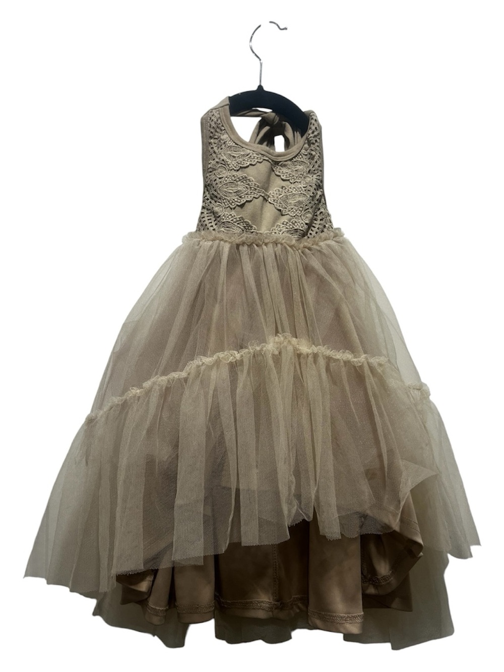Joyfolie Sand Colored Tulle Halter Dress , 2T Girls Flower Girl Photoshoot dress